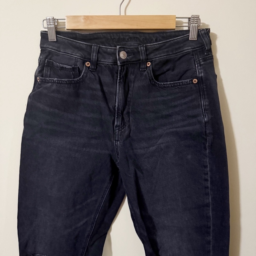 American Eagle Black Mom Jeans Distressed Size 6 Regular Denim - Picture 6 of 8